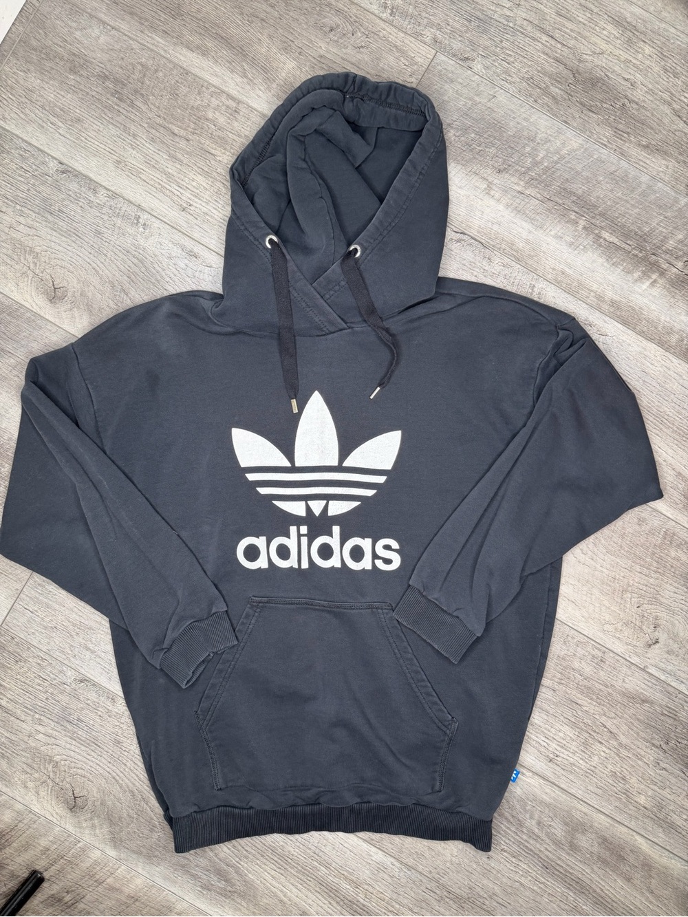 adidas Black Crewneck Hoodie with White Trefoil Logo